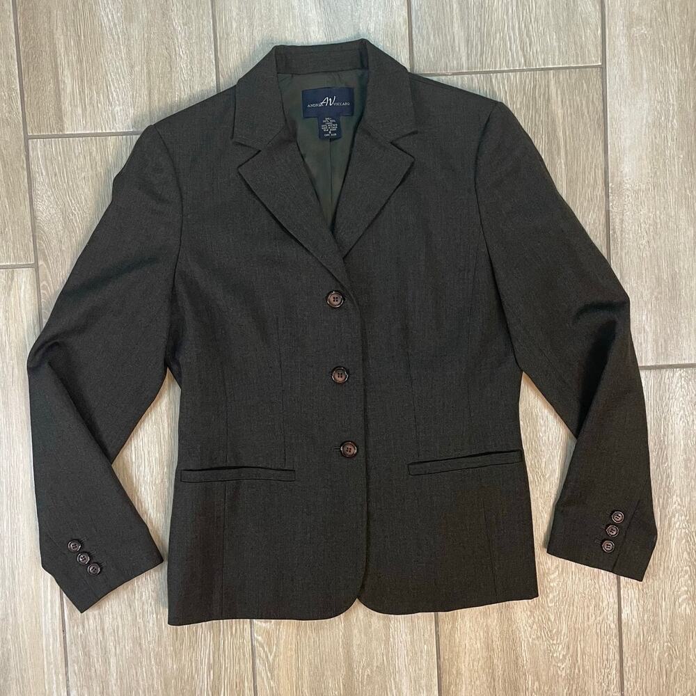 Andrea Viccaro 100% Wool Blazer Women's 6 Charcoal Gray Career Jacket Lined